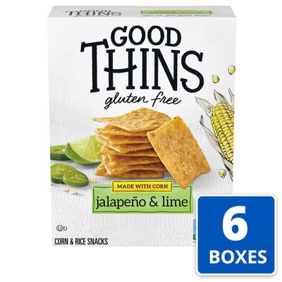 Good Thins Jalapeo &amp; Lime Corn &amp; Rice Snacks Gluten Free Crackers, 6 - 3.5 oz Boxes