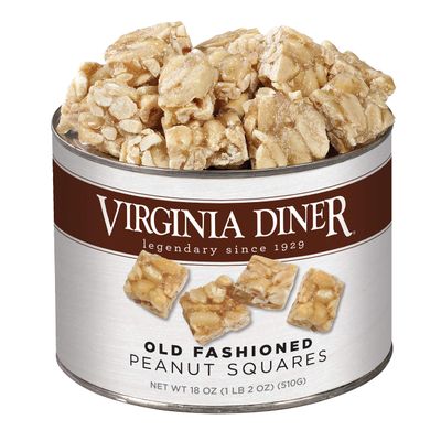 Virginia Diner - Gourmet Old Fashioned Peanut Squares 18oz Can of Peanut Candy with Virginia Peanuts for Snacking Sharing or Gifting