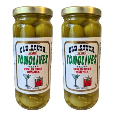 Old South Tomolives Pickled Green Tomatoes (2 Pack, 16 oz each) bundled with 4 count Lara&#39;s Gourmet Passion coasters