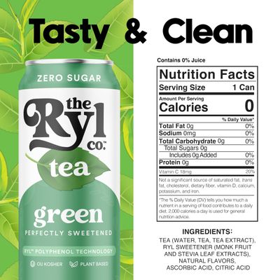 Ryl Iced Tea, Green Tea, Antioxidant Superblend, Zero Sugar, Zero Carb, Zero Calorie Iced Tea, 16.0 Fl Oz (4-Pack)