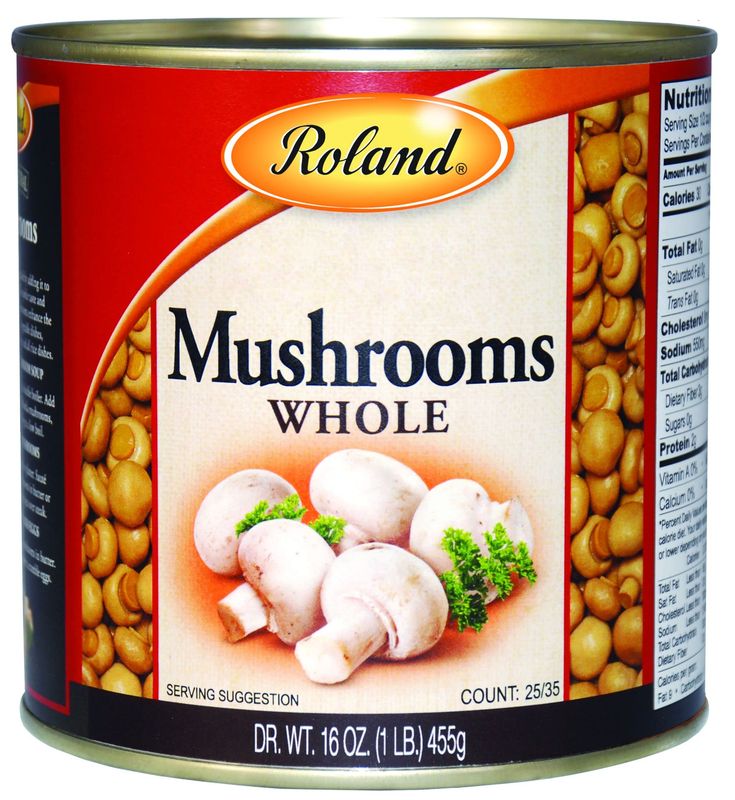 Roland Foods Whole Medium Large Button Mushrooms, Specialty Imported Food, 16 Ounce Can, Pack of 4