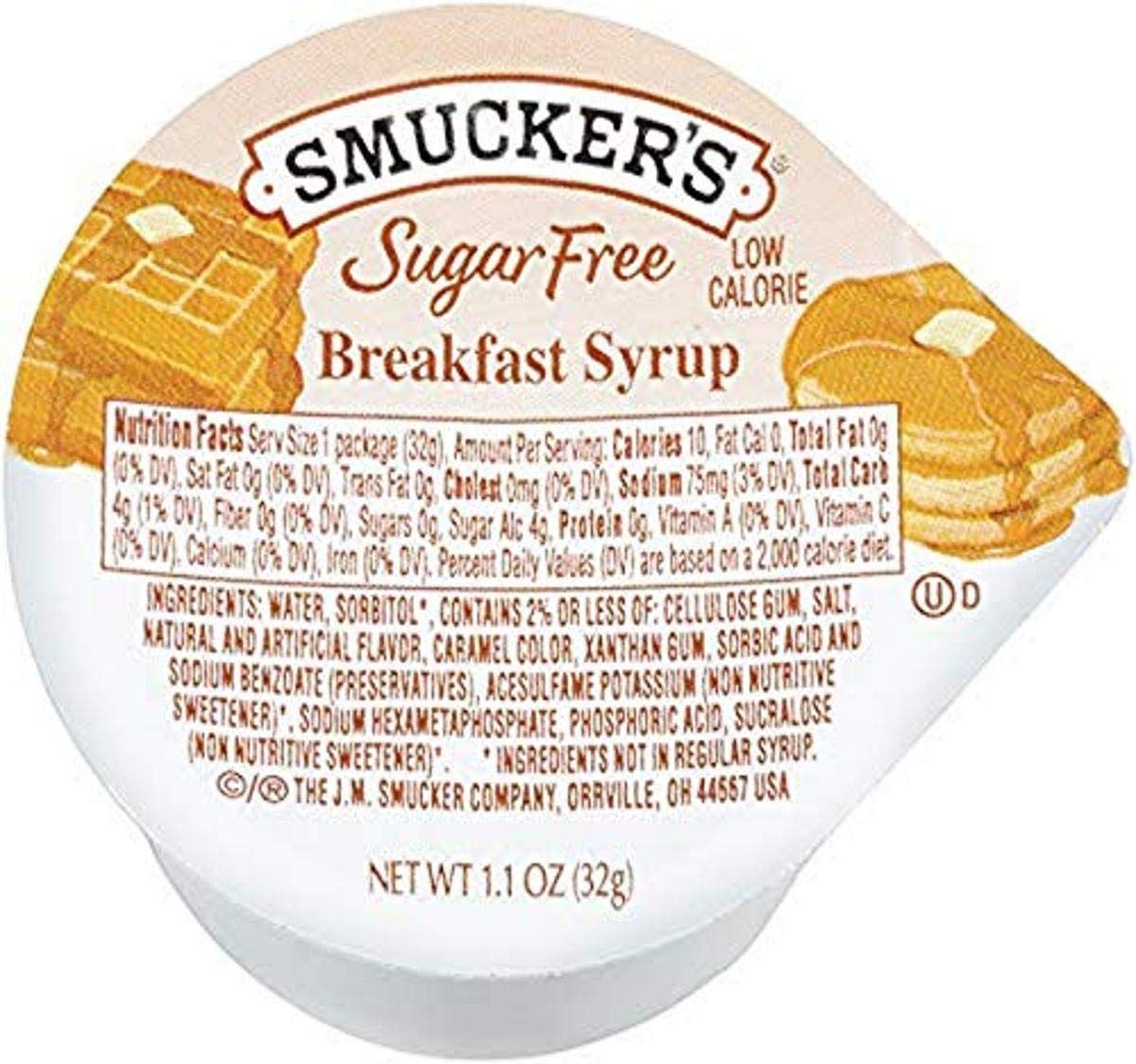 Smucker&#39;s Sugar Free Breakfast Syrup, 1.1 oz Plastic Portion Control Cup, 100 Count Case