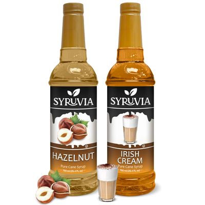 Syruvia Coffee Syrup Variety Pack - Hazelnut &amp; Irish Cream - Gluten-Free, Kosher, 25.4 fl oz Bottles - Enhance Your Coffee Experience with Premium Flavoring Syrups