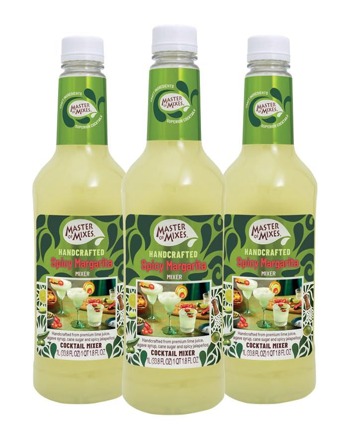 Master of Mixes Spicy Margarita Drink Mix, Ready To Use, 1 Liter Bottle (33.8 Fl Oz), Pack of 3