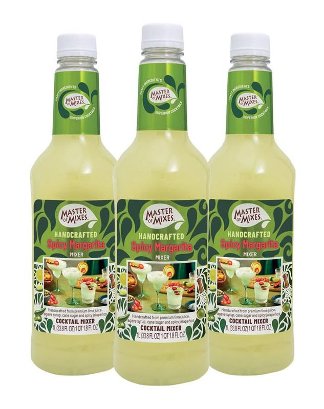 Master of Mixes Spicy Margarita Drink Mix, Ready To Use, 1 Liter Bottle (33.8 Fl Oz), Pack of 3