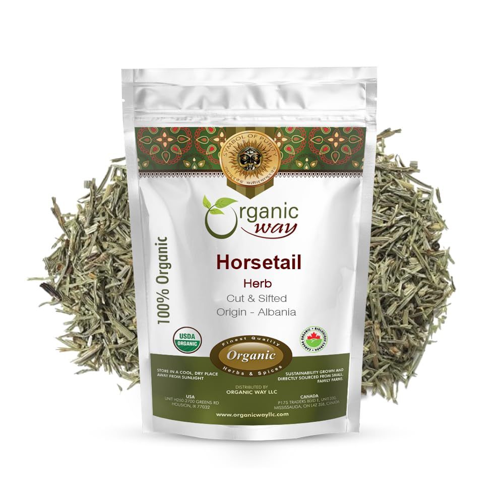 Organic Way Horsetail Herb Cut &amp; Sifted (Equisetum arvense) - Herbal Tea | European Wild-Harvest | Kosher &amp; USDA Certified | Vegan, Non-GMO &amp; Gluten Free | 100% Raw from Albania (1/4LBS / 4Oz.)