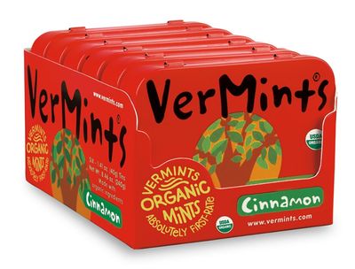 Organic Breath Mints by VerMints, Cinnamon Flavor, All Natural Pastilles, Non-GMO, Nut Free, Gluten Free, Vegan, KSA Kosher, Pack of 6, 1.41oz Tins