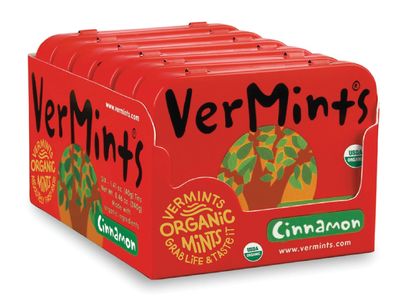 Organic Breath Mints by VerMints, Cinnamon Flavor, All Natural Pastilles, Non-GMO, Nut Free, Gluten Free, Vegan, KSA Kosher, Pack of 6, 1.41oz Tins