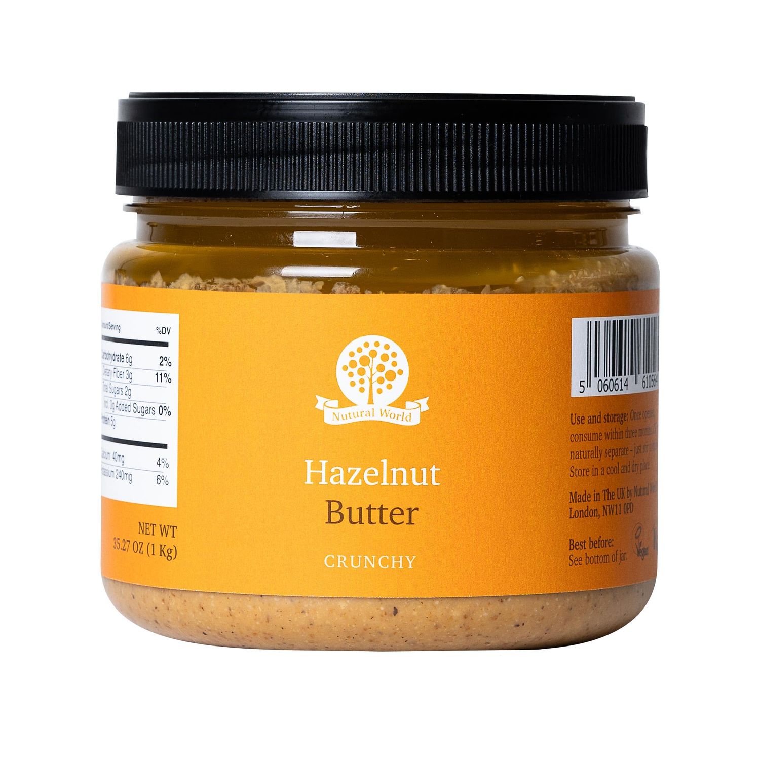 Nutural World - Crunchy Hazelnut Nut Butter 35 Oz (1kg) - 100% Pure/Single Ingredient - Great Taste Award winner