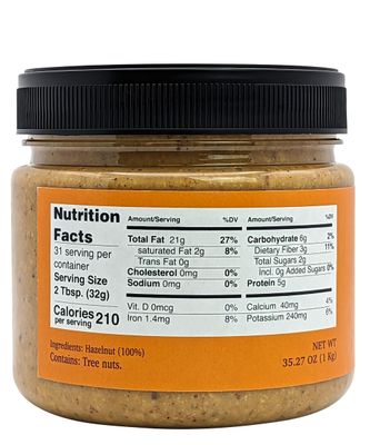 Nutural World - Crunchy Hazelnut Nut Butter 35 Oz (1kg) - 100% Pure/Single Ingredient - Great Taste Award winner