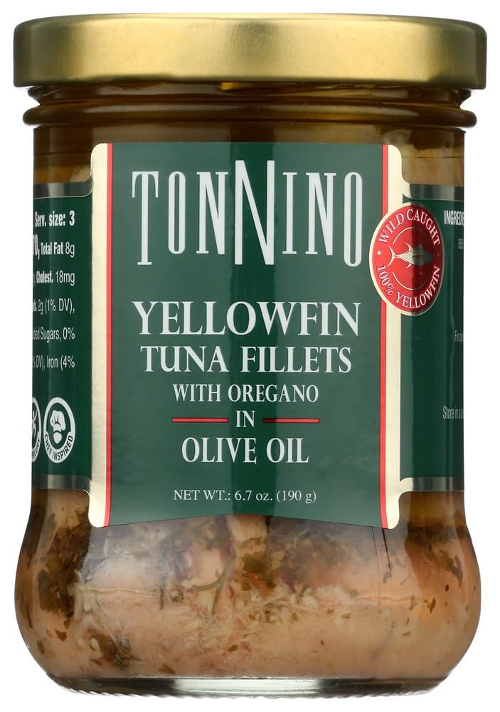 Tonnino Jarred Tuna Fillets with Oregano, in Olive Oil, 6.7 Oz (4 Jars)