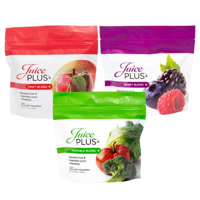 Juice Plus Chewables JuicePlus Fruit Vegetable  Berry Blend Soft Chews  with 30 PlantBased Ingredients For Kids  Adults  GlutenFree NonGMO No HFCS  Prepacked 3 pouches 60 servings of Fruit Veg Berry