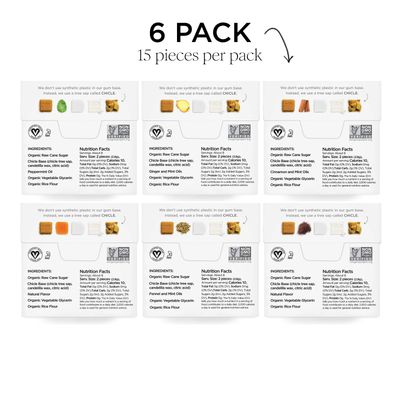 Simply Gum | Variety Pack - Peppermint, Cinnamon, Ginger, Fennel, Maple, Coffee | Plant- Based Chewing Gum | Synthetic Plastic Free + Aspartame Free + non GMO