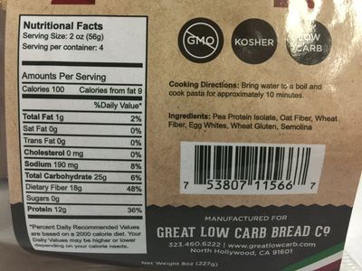 Great Low Carb Bread Co. Rotini Pasta 8 oz. Low Carb Pasta, Organic, Kosher, No GMO, Make Mac n Cheese, Cold Pasta Salads
