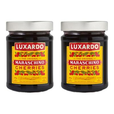 Luxardo Gourmet Cocktail Maraschino Cherries | for Old Fashioned, Manhattan and Desserts | Packed in Special Protective Bubble | Approximately 65 Cherries Per 400G Jar. [Pack of 2]