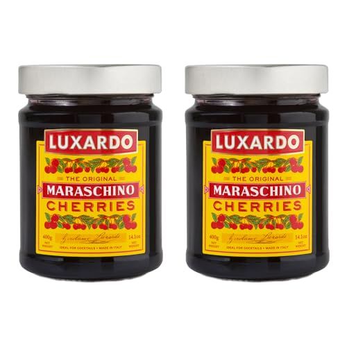 Luxardo Gourmet Cocktail Maraschino Cherries | for Old Fashioned, Manhattan and Desserts | Packed in Special Protective Bubble | Approximately 65 Cherries Per 400G Jar. [Pack of 2]