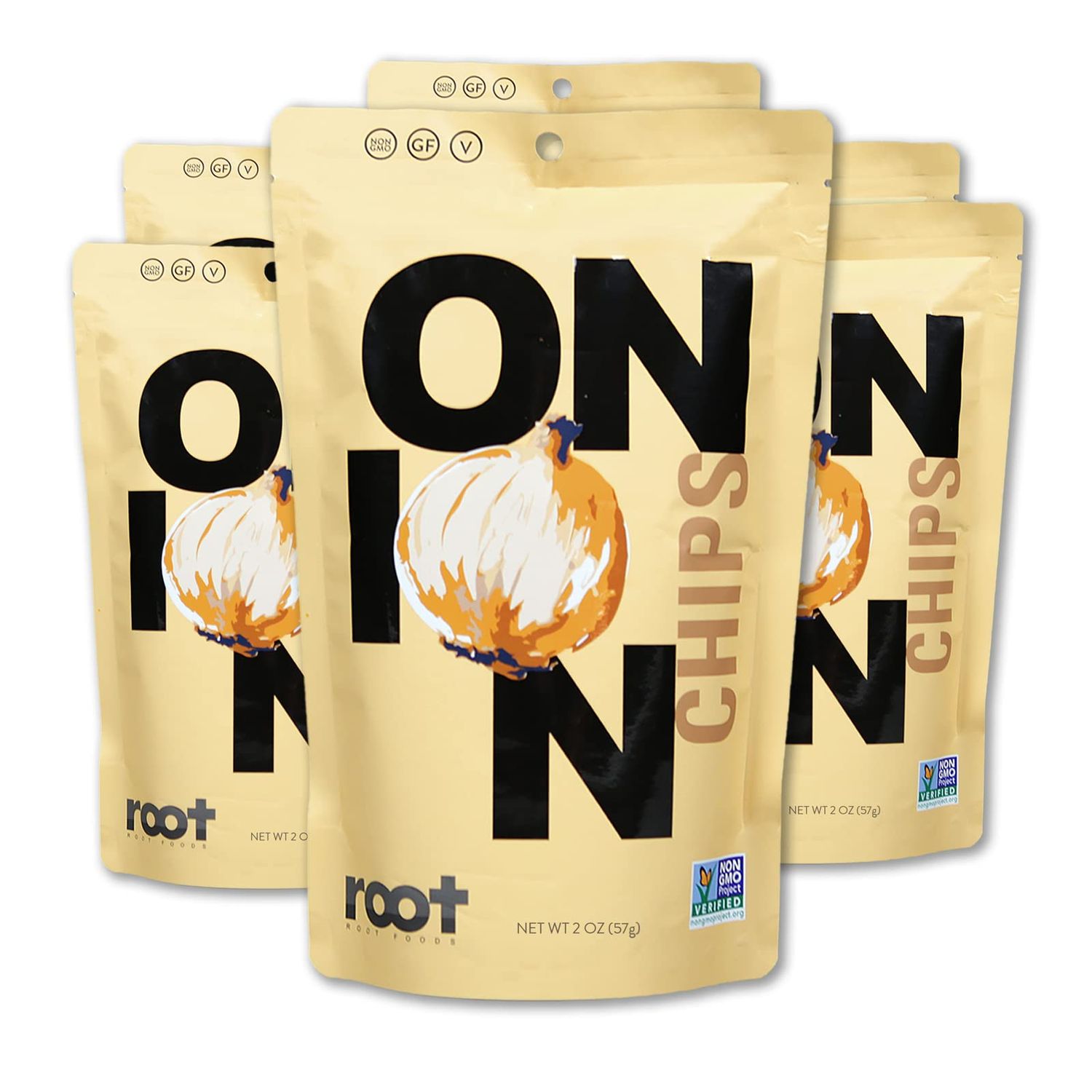 Root Foods Onion Chips, Natural Veggie Snack, Non-GMO Vegetable Crisps, Good for Adults, Kids, Vegan, Gluten Free, Halal 6 pack