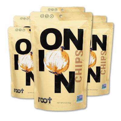 Root Foods Onion Chips, Natural Veggie Snack, Non-GMO Vegetable Crisps, Good for Adults, Kids, Vegan, Gluten Free, Halal 6 pack