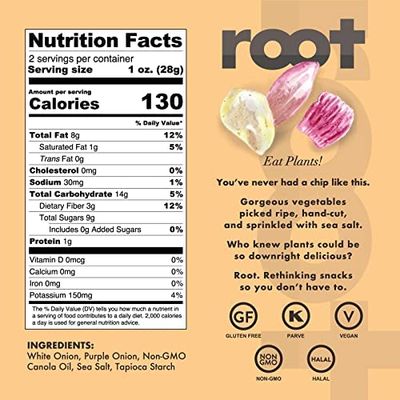 Root Foods Onion Chips, Natural Veggie Snack, Non-GMO Vegetable Crisps, Good for Adults, Kids, Vegan, Gluten Free, Halal 6 pack