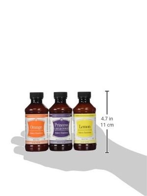 LorAnn Oils Bakery Emulsion Bundle, 4 oz (Lemon, Orange, Princess Cake &amp; Cookie)