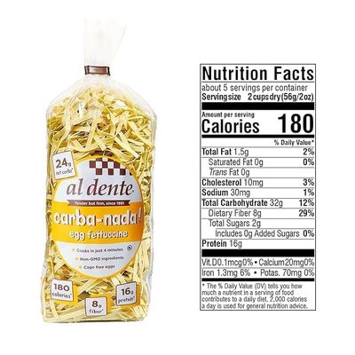 Al Dente Carba-Nada Variety Pack - Lower Carb, High Protein Pasta. Includes Egg Fettuccine & Roasted Garlic Fettuccine. Keto-Friendly, Artisanal, Non-GMO, Cage-Free Eggs, 10oz Bags (Pack of 2).