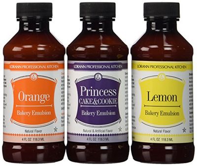 LorAnn Oils Bakery Emulsion Bundle, 4 oz (Lemon, Orange, Princess Cake &amp; Cookie)