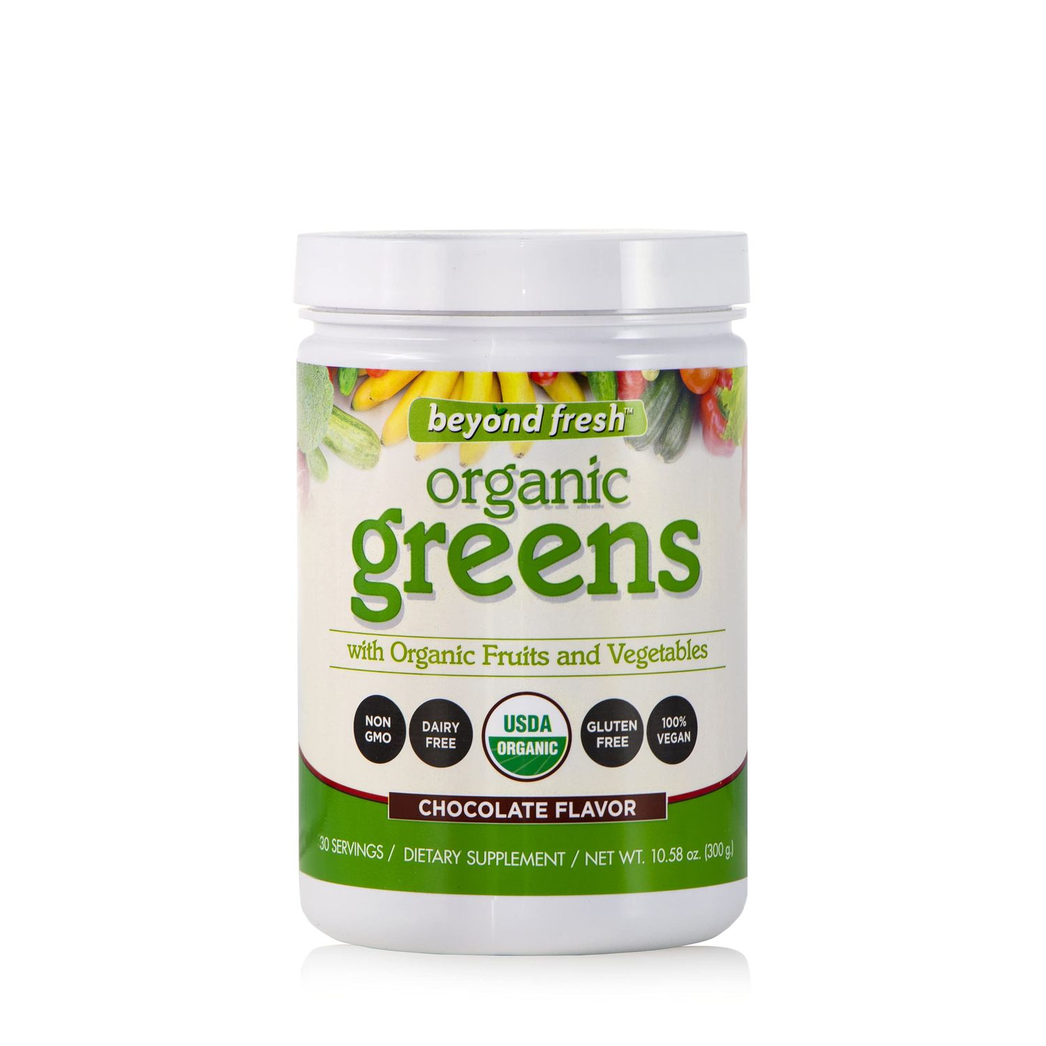 Beyond Fresh Organic Greens, Organic Fruits and Vegetables, Organic Super Foods, USDA Organic, Whole Foods, Chocolate Flavor, 10.58 Ounce (N12557)