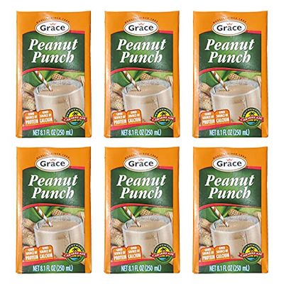Grace Jamaican Peanut Punch Drink 240ml - 6 Pack - Authentic Jamaican Food Drink - Caribbean Peanut Punch Jamaica Drink