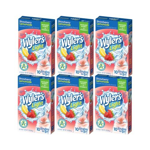 Wyler&#39;s Light Singles To Go Powder Packets, Water Drink Mix, Strawberry Lemonade, 48 Single Servings (Pack of 6)