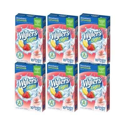 Wyler&#39;s Light Singles To Go Powder Packets, Water Drink Mix, Strawberry Lemonade, 48 Single Servings (Pack of 6)
