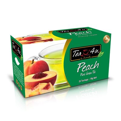 Tea4u Peach Green Tea - Hand Picked Leaves - Alternative To Caffeinated Beverages| Keeps You Hydrated with Refreshing Aroma - 25 Teabags