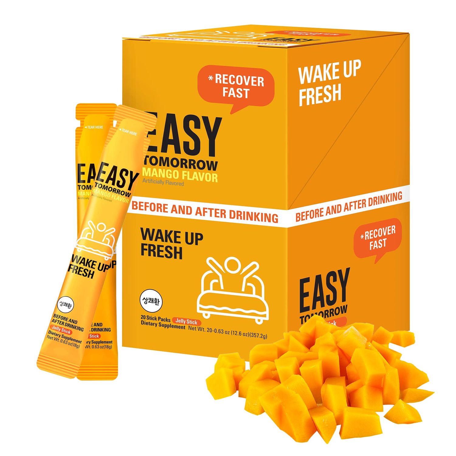 Easy Tomorrow Jelly Stick Before/After Drink Alcohol, After Party Recovery &amp; Relief for Great Night &amp; Better Morning, Party Vacation Aid, Liver Cleanse Detox, Mango Flavored, , 20 Sticks