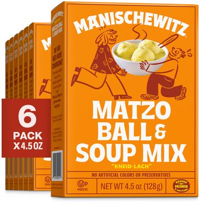 Manischewitz Matzo Ball and Soup Mix, 4.5oz (6 Pack) | Easy Prep | Kosher for Passover | Nothing Artificial | No MSG | Classic Fluffy Texture