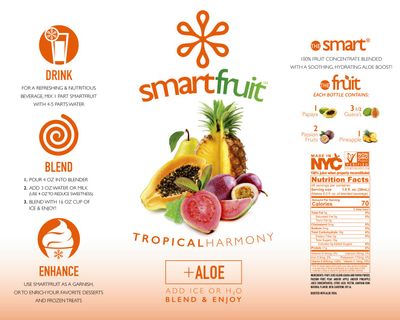 Smartfruit Tropical Harmony + Aloe, 100% Real Fruit Pure, Non-GMO, No Additives, Vegan - 48 Fl. Oz - 2 Pack