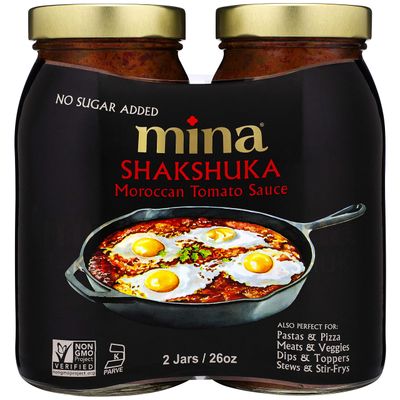 Mina Shakshuka Sauce, Moroccan Tomato Sauce, 26 Oz (2 Pack) Sugar Free Sauce, Keto Friendly, Perfect to Use as Pasta Sauce and Simmer Sauce, Delicious with Eggs, Pizza, Sandwiches, and More