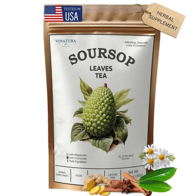Soursop Tea Leaves bags - Pure Graviola Leaf, Peppermint, Chamomile &amp; Cinnamon - All natural, Dye-free bag - Herbal Tea for Health, Refreshing Brew, Zesty Taste - 30 tea bags
