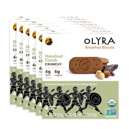 Olyra Hazelnut Carob Breakfast Biscuits, Healthy Snacks for Kids and Adults, Low Sugar, High Fiber, Vegan Organic Cookies, with Ancient Greek Grains, USDA Certified Organic, Non GMO, 24 Packs