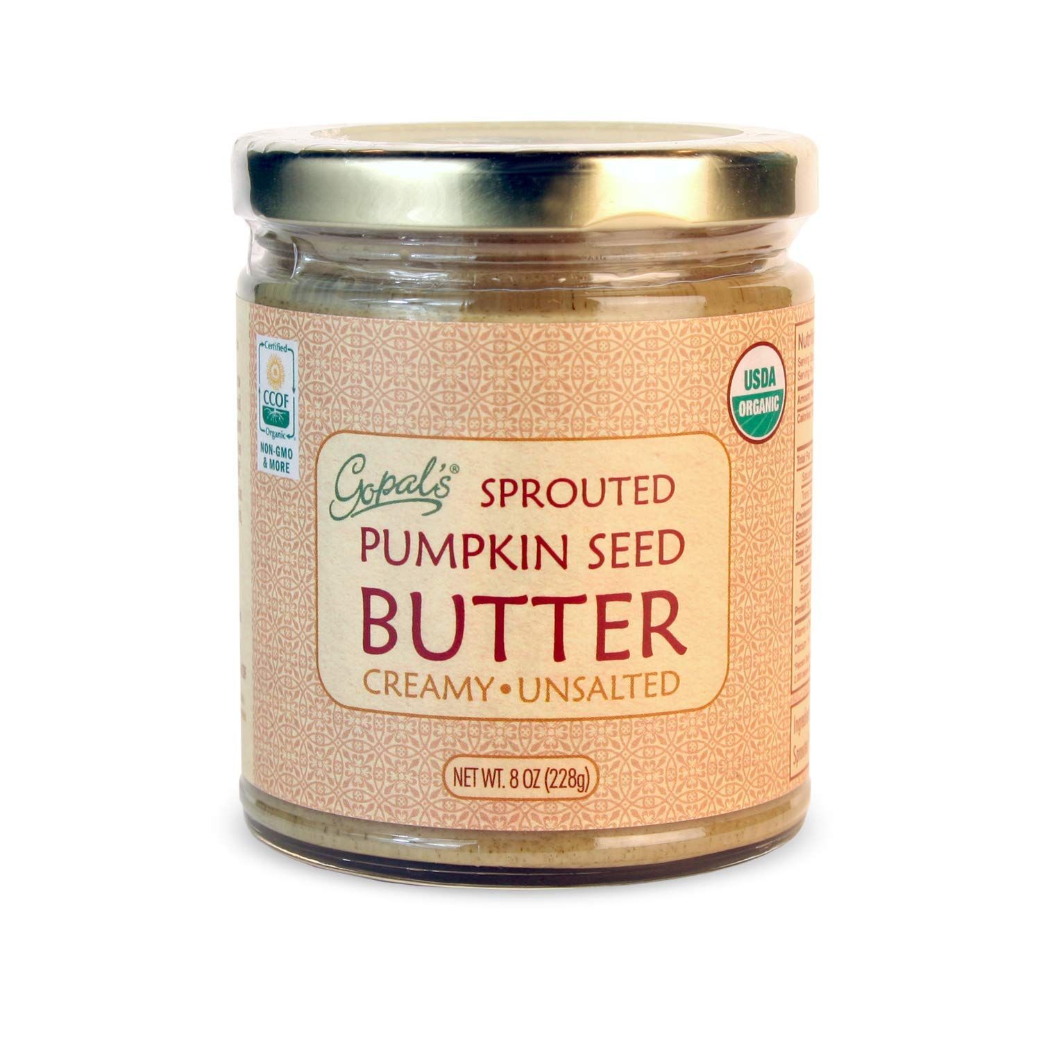 Gopals Sprouted Organic Raw Pumpkin Seed Butter, 100% Gluten-Free (Unsalted) 8 Ounces | Keto, Paleo and Whole 30-Friendly