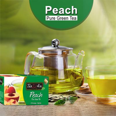 Tea4u Peach Green Tea - Hand Picked Leaves - Alternative To Caffeinated Beverages| Keeps You Hydrated with Refreshing Aroma - 25 Teabags