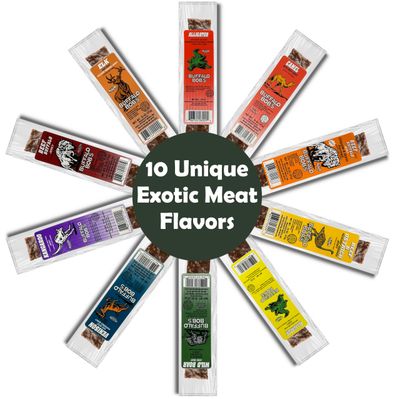 Buffalo Bob's Exotic Jerky Assortment - 10 Flavor Variety Pack - Wild Game Jerky, Snack for Adventure Enthusiasts, Stocking Stuffer, Gift for Men, Healthy Snack, Gluten Free