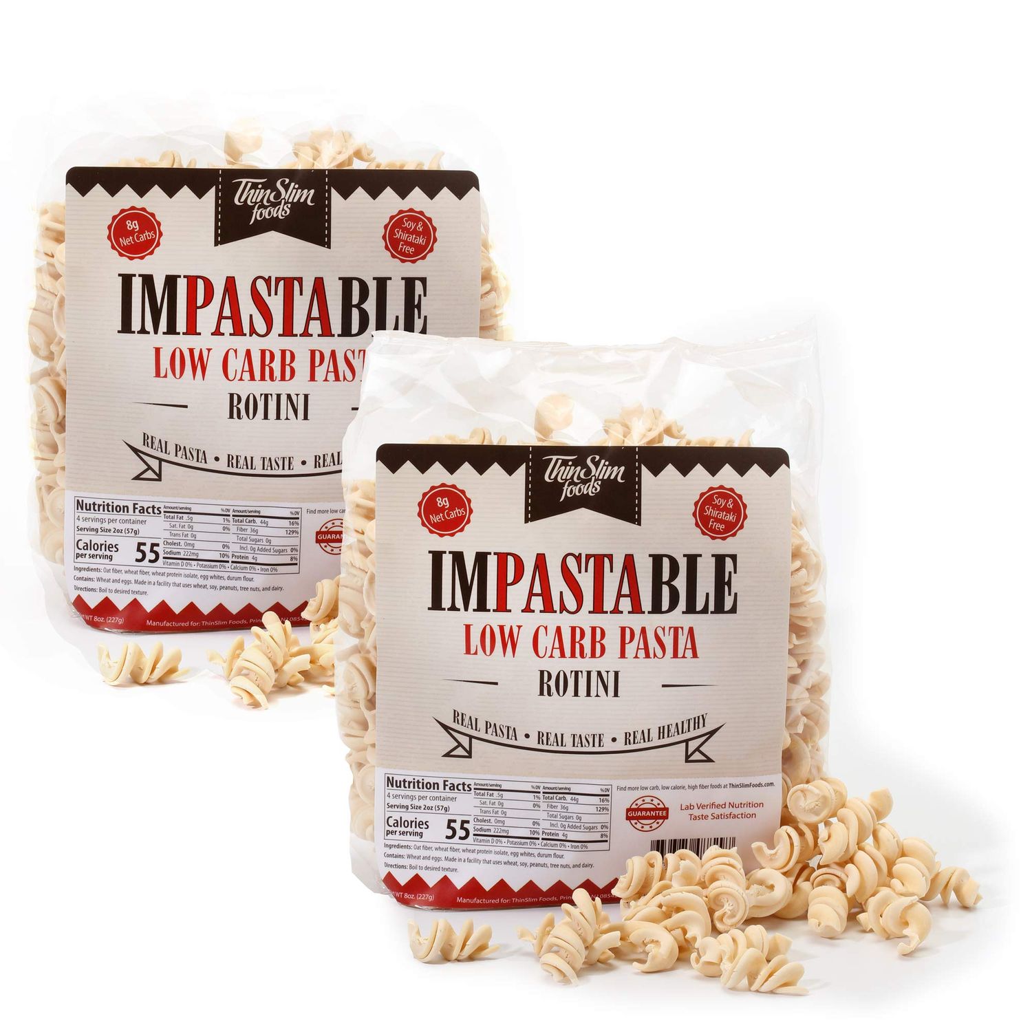 ThinSlim Foods Impastable Low Carb Pasta, Rotini 2pack | 8g Net Carbs | 36g Fiber | 55 Calories | Not Shirataki | No Soy | No Pea or Bean Flour | Real Pasta, Real Taste, Real Healthy