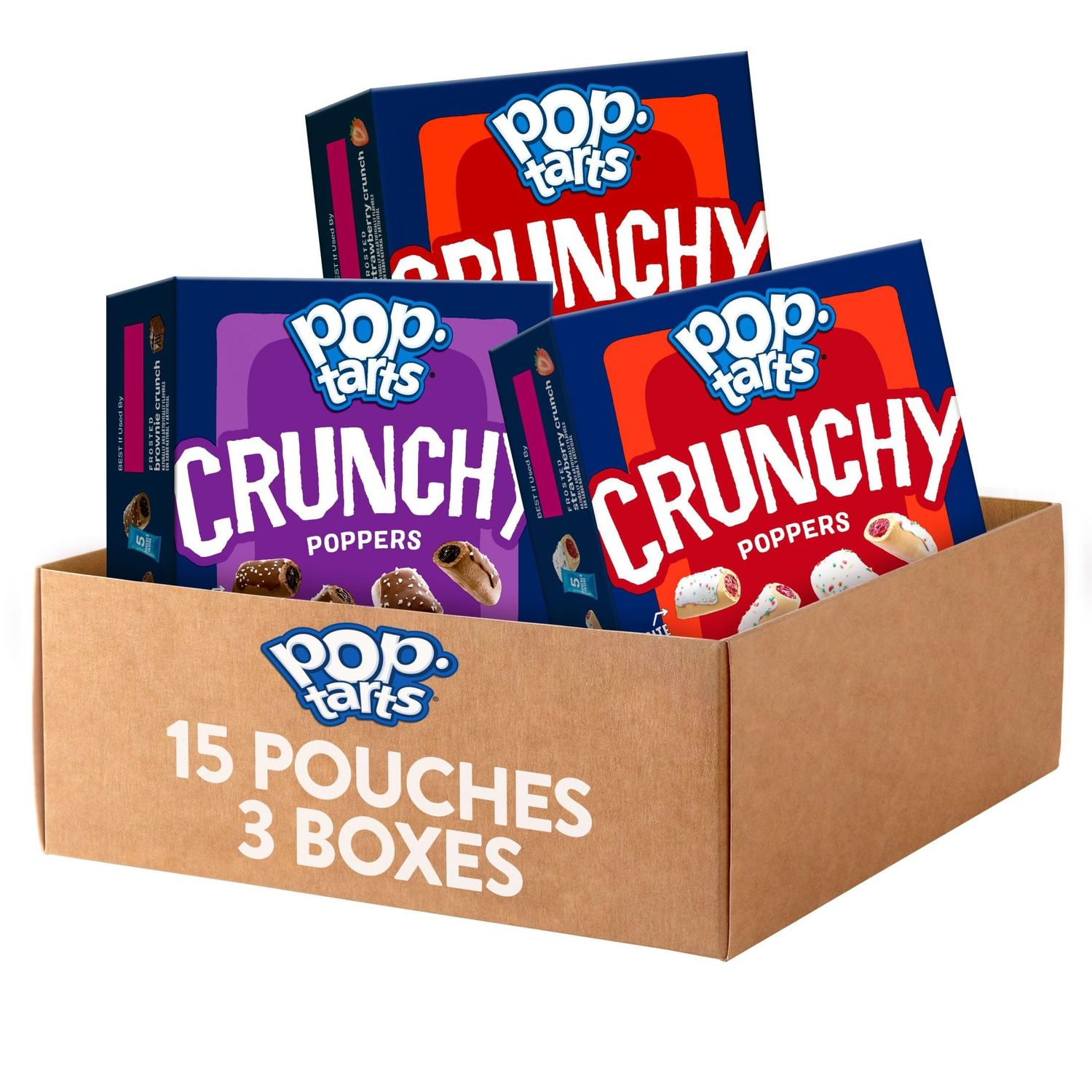 Pop-Tarts Crunchy Poppers Crunchy Filled Snack Pieces, Kids Snacks, On-the-Go Snacks, Variety Pack (3 Boxes, 15 Pouches)