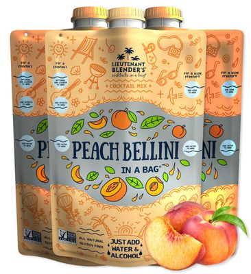Lt. Blender&#39;s Peach Bellini in a Bag - Wine Slushie Mixes - Each Bag Makes 1/2 Gallon of Frozen Peach Bellini Mix - Non-GMO Wine Freezer mix - Make with Wine, Liquor or as a Mocktail - (Pack of 3)