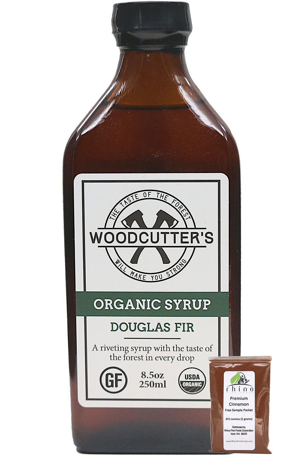 Woodcutter&#39;s Bitters, Douglas Fir Beverage Syrup, USDA Organic, A Riveting Syrup With The Taste of The Forest In Every Drop, 8.5 oz + Includes-Free Cinnamon from Rhino Fine Foods.071 oz