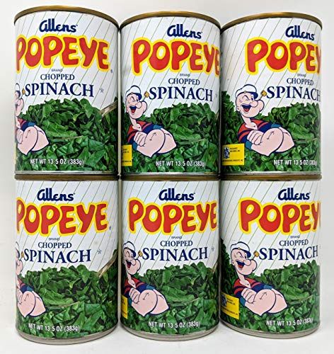Allens Popeys Chopped Spinach Bundle - 6 X 13.5 Oz Cans of Allens Popeye Chopped Spinach With Recipe Sheet