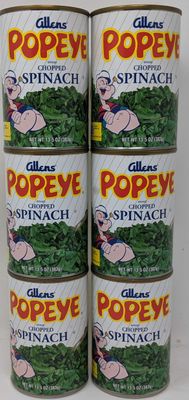 Allens Popeys Chopped Spinach Bundle - 6 X 13.5 Oz Cans of Allens Popeye Chopped Spinach With Recipe Sheet