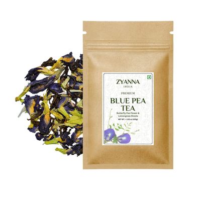 Zyanna Blue Pea Tea - Butterfly Pea Flower Tea with Lemongrass (3.53oz-100g-50 Cups) Caffeine Free Drinks, Food Coloring, Iced Teas, Cocktails - 100% Natural - Brew Hot or Cold
