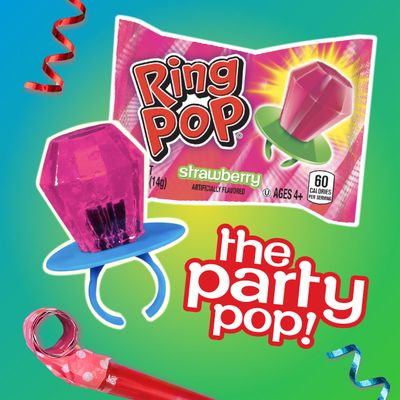 Ring Pop Individually Wrapped Pink Strawberry 30 Count Bulk Lollipop Pack - Strawberry Flavored Lollipop Suckers for Kids - Fun Candy Bulk for Gender Reveal Parties, Bachelorettes, & Party Favors