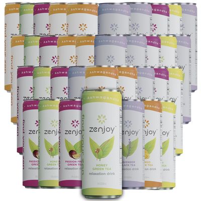 Zenjoy Variety 36 Pack - Calming Drink with Ashwagandha &amp; Lemon Balm - Non-Alcoholic Beverage Infused with L-Theanine for Enhanced Focus - 12oz Cans