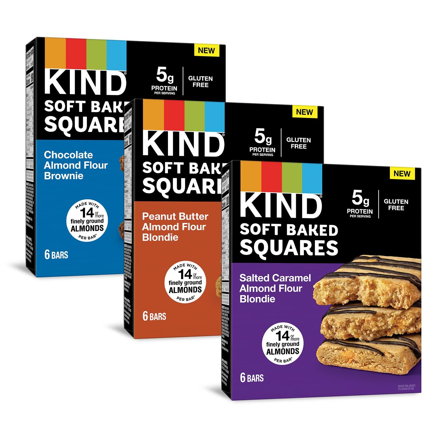 KIND Soft Baked Squares, Variety Pack, Almond Flour Blondies, Healthy Snacks, Good Source of Fiber, Gluten Free, 5g Protein, 18 Count